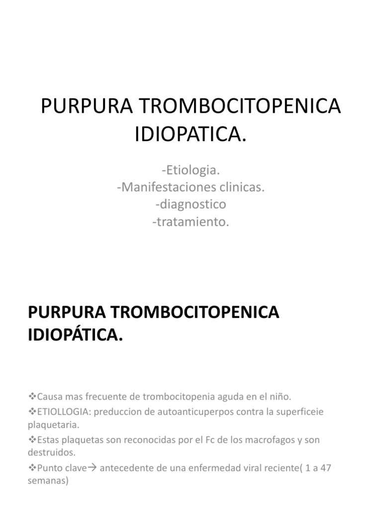 Purpura Trombocitopenica Idiopatica PDF Plaqueta Especialidades Medicas