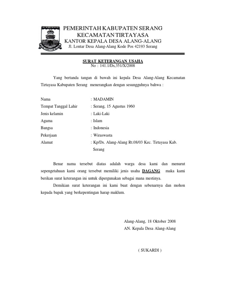 Surat Keterangan Usaha
