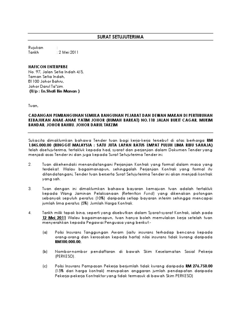 surat setuju terima tender