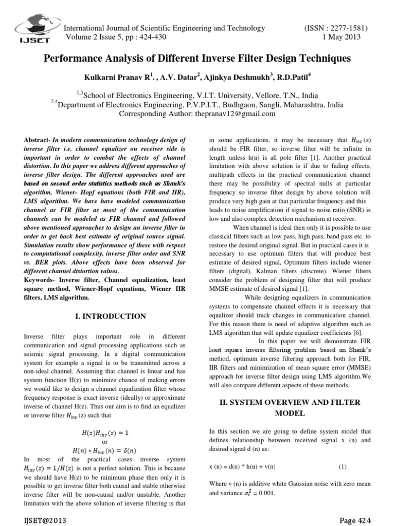 Performance Analysis of Different Inverse Filter Design Techniques | PDF