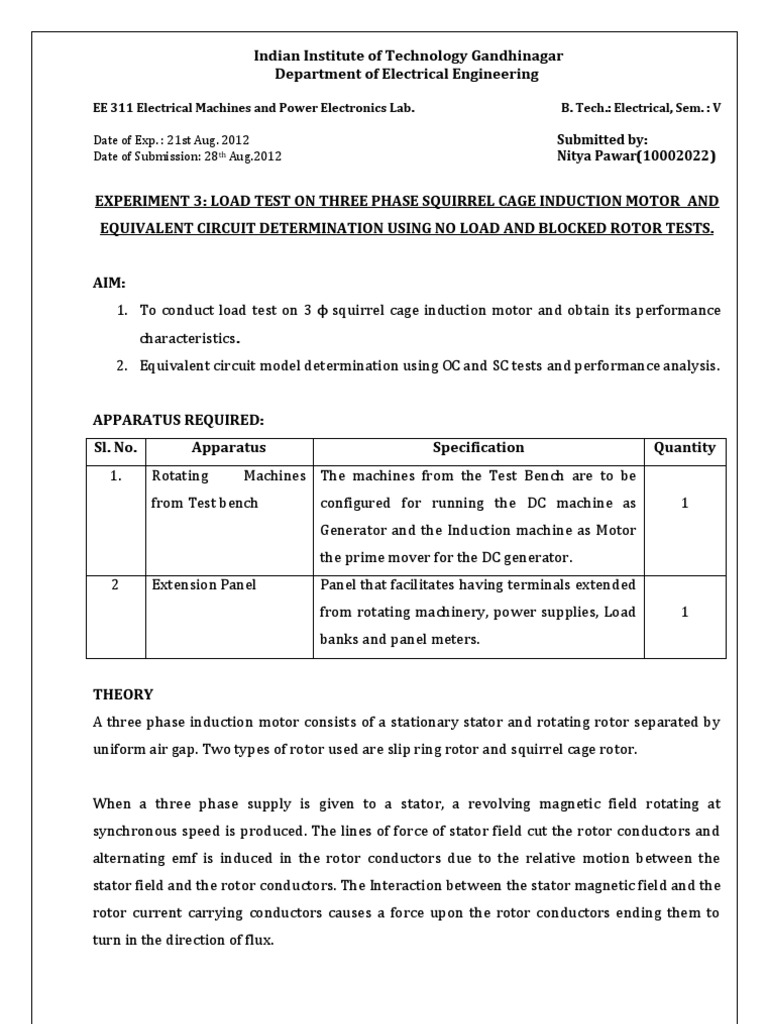 Load Test on 3-Phase Induction Motor | PDF | Electromagnetic Induction ...