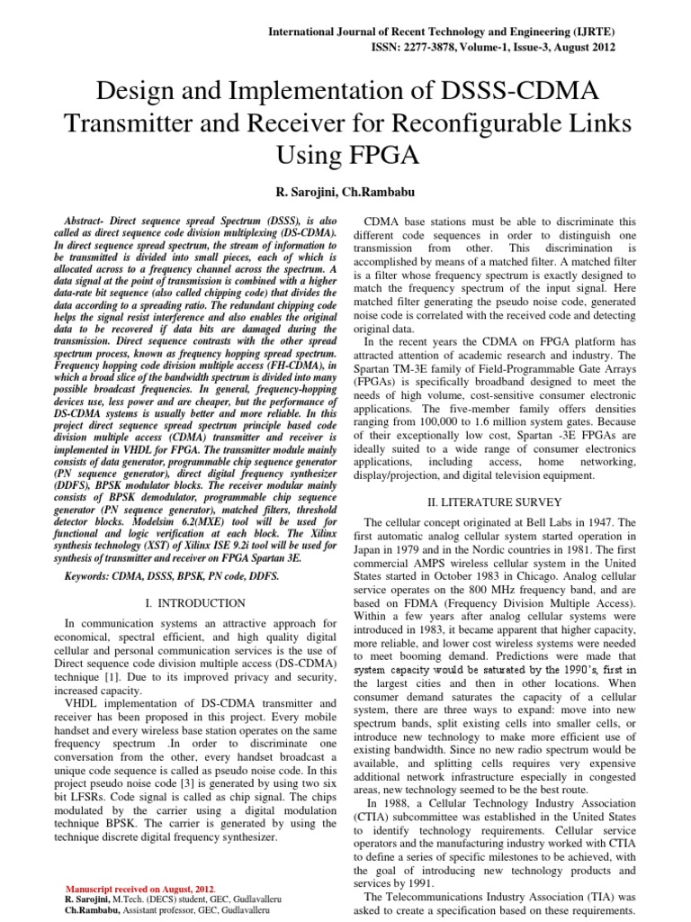 DSSS-CDMA Transmitter and Receiver Design | PDF | Channel Access Method ...