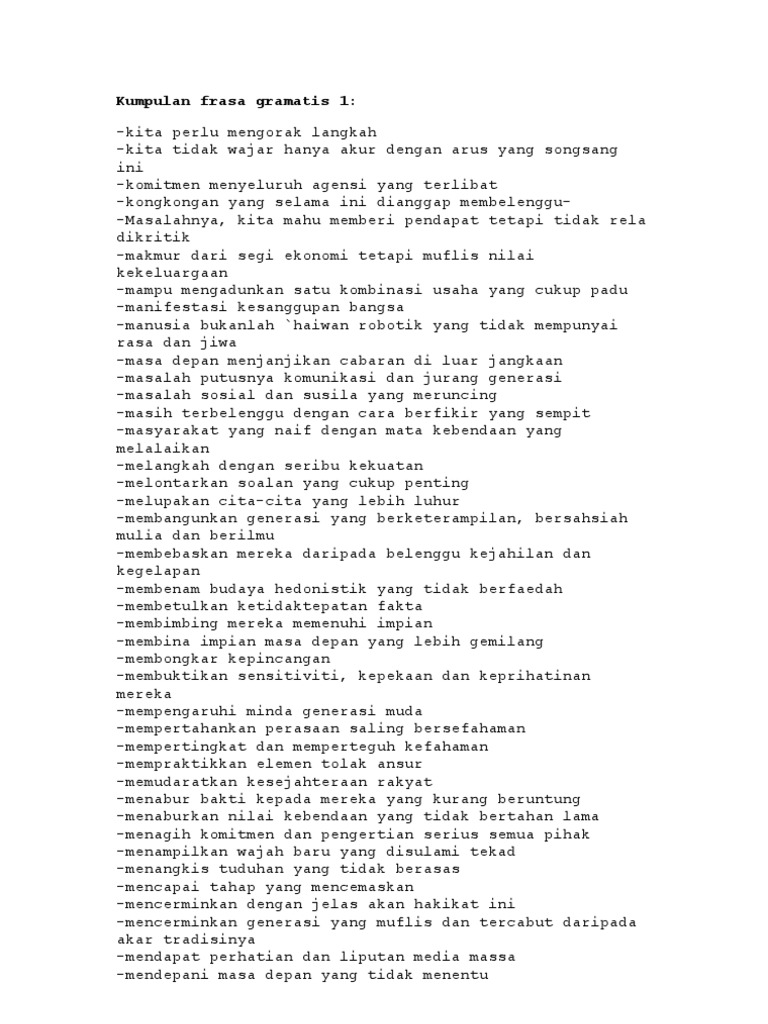 Kumpulan Frasa Gramatis, Kata Hikmat Dan Peribahasa | PDF | Ilmu Sosial