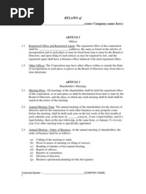 Corporation Bylaws S Corp