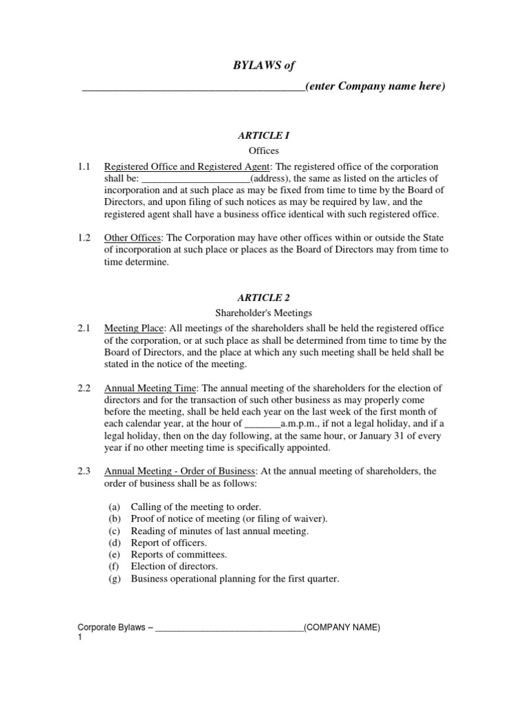 Corporation Bylaws S Corp PDF Board Of Directors Dividend