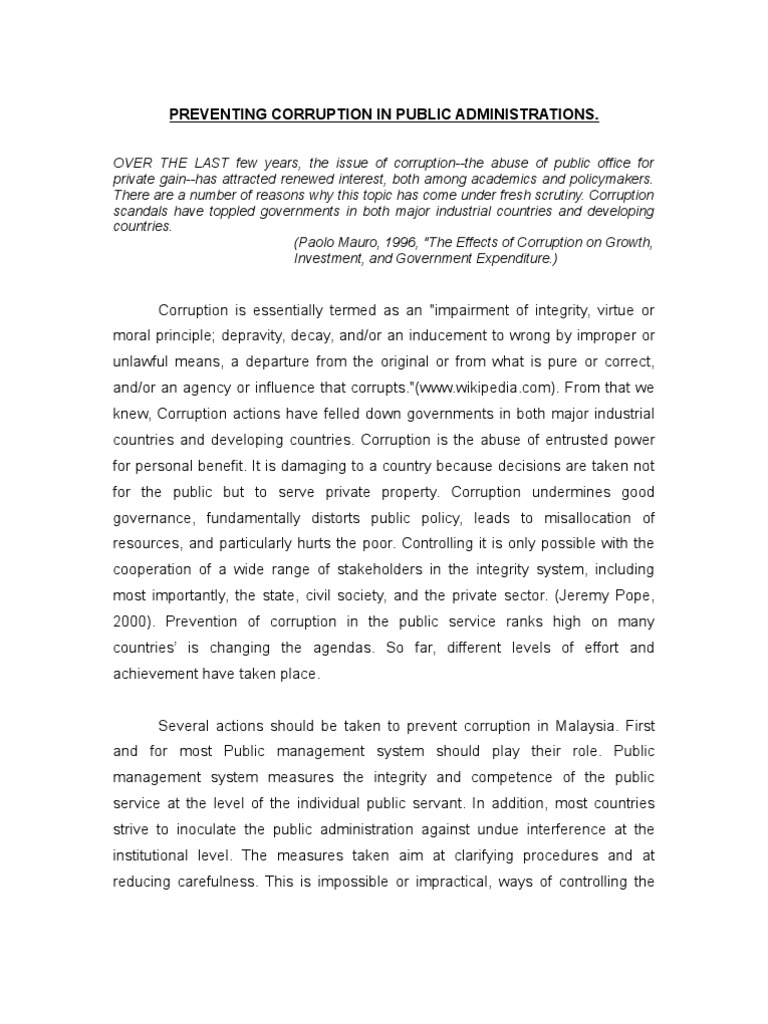 Preventing Corruption in Public Administrations | PDF | Corruption ...