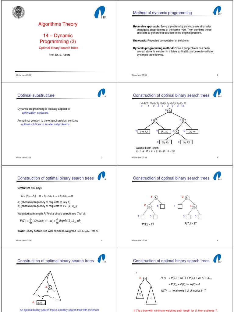 14 3 DP Optimal Binary Search Trees 4up | Dynamic Programming ...