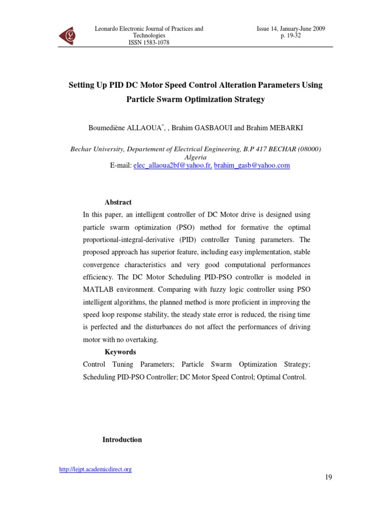 PID DC Motor Control via PSO Optimization | PDF | Technology & Engineering