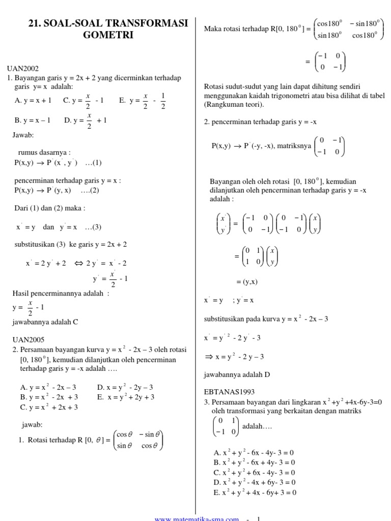 Soal Dan Pembahasan Transformasi Geometri Smp Kelas 9 Kurikulum 2013