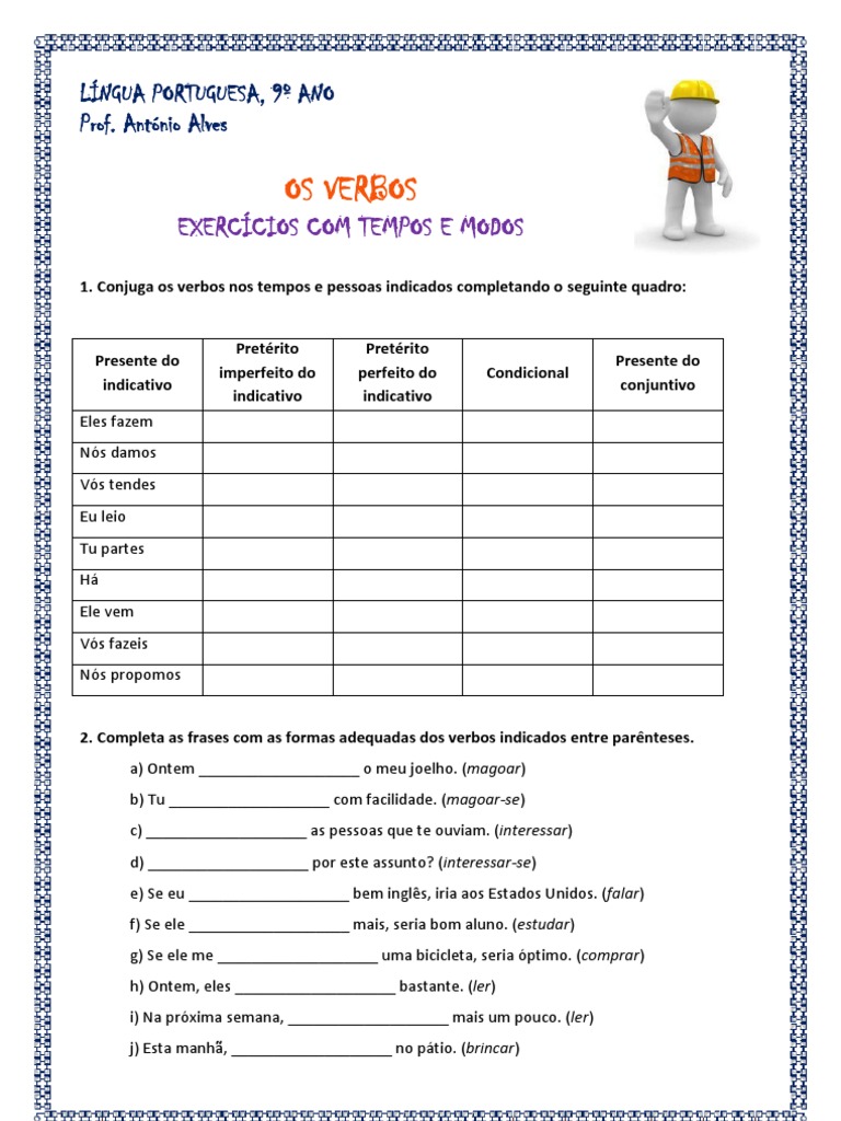 Verbos - Tempos-e-Modos-Verbais-exerc. (Blog9 10-11) PDF | Idiomas