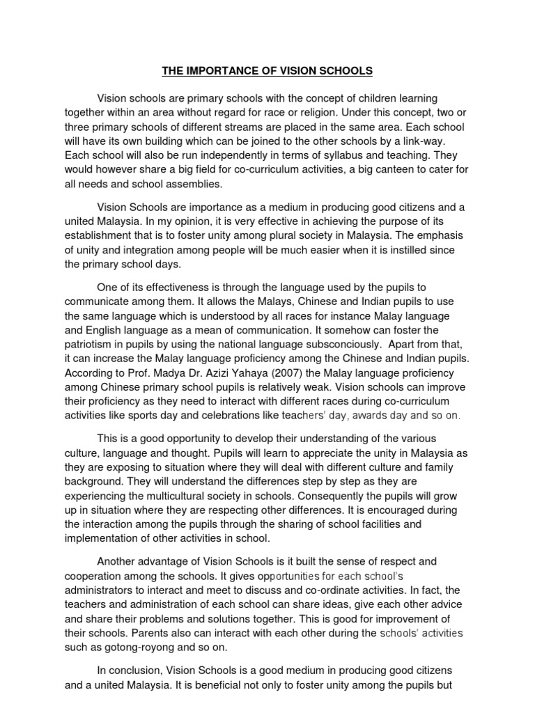 The Importance of Vision Schools | PDF | Malaysia | Learning