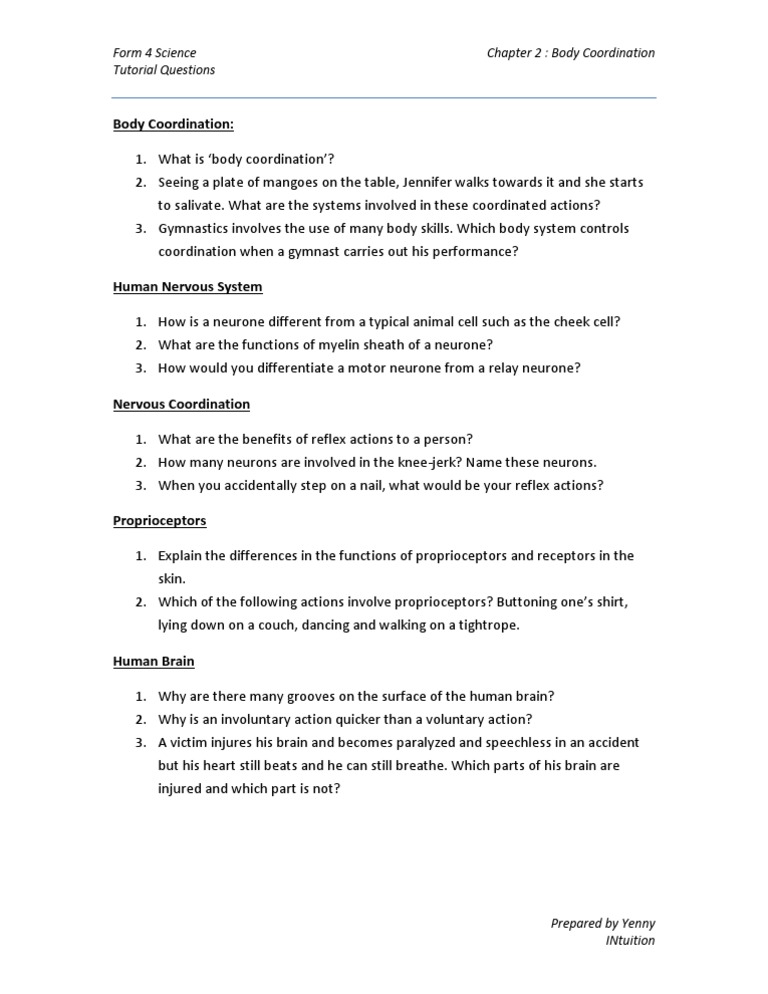 Form 4 Science - Body Coordination Exercise