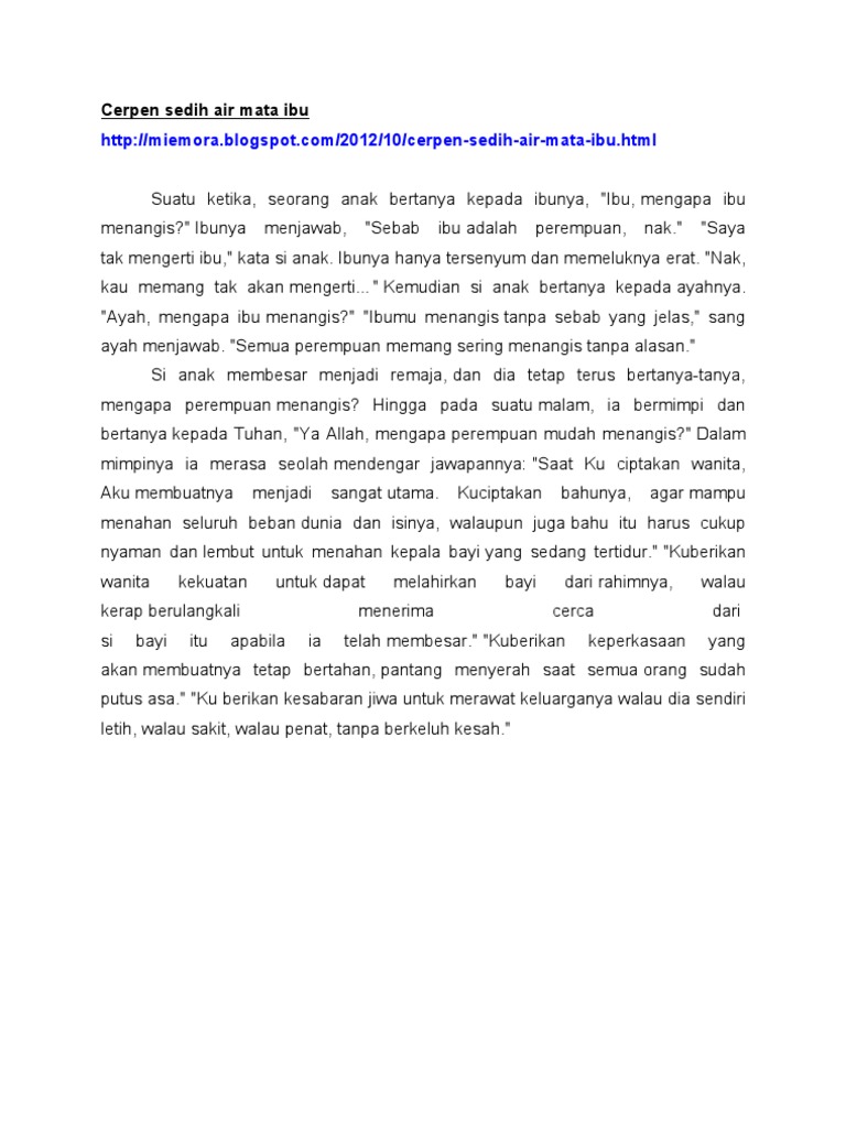 Cerpen Sedih Air Mata Ibu