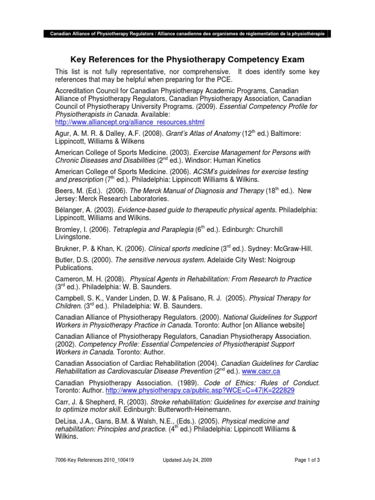 Key References for PCE Preparation | PDF | Physical Therapy | Medicine
