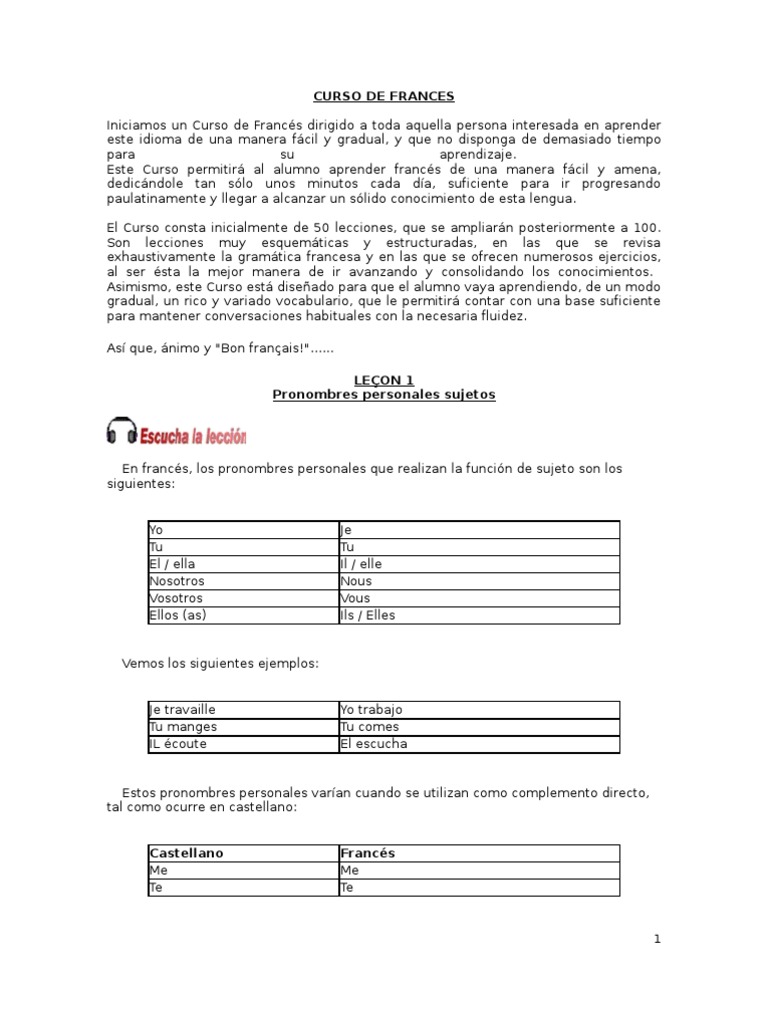 Curso de Francés: Lecciones y Ejercicios | PDF | Género gramatical ...