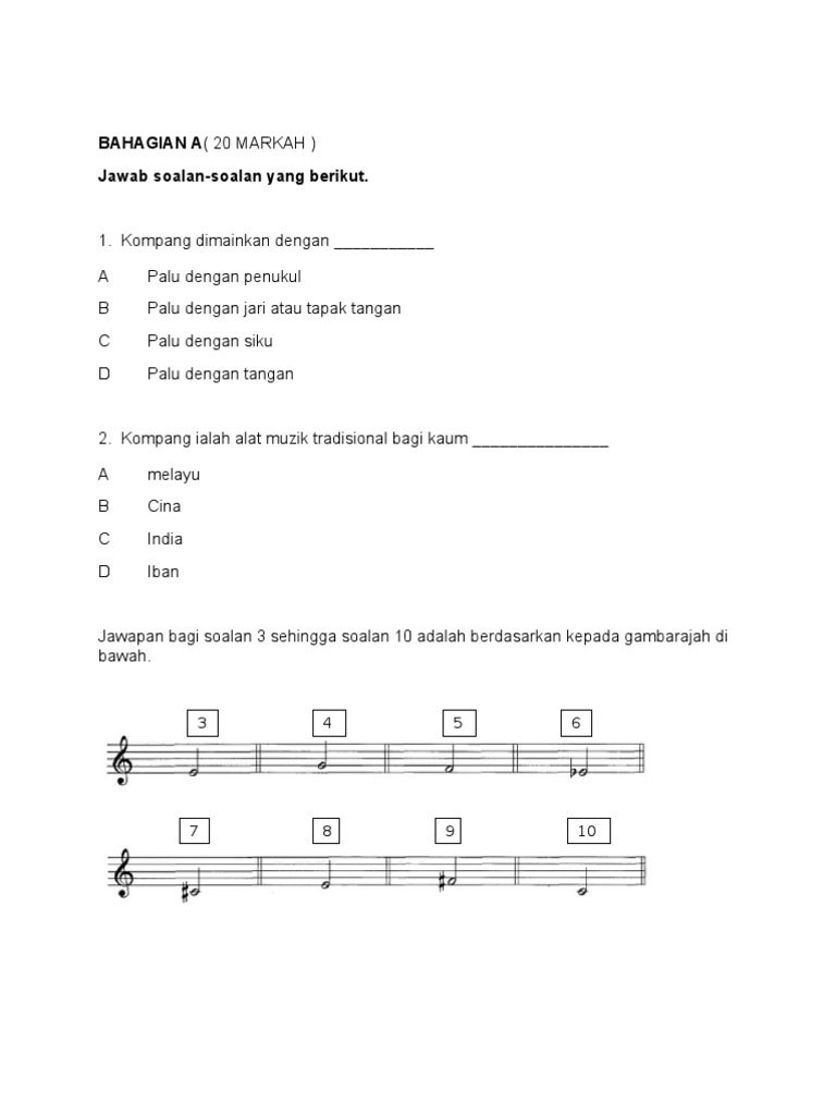 Soalan Muzik Tahun 4 Dan Jawapan  Solan Muzik Thn 6  Soalan