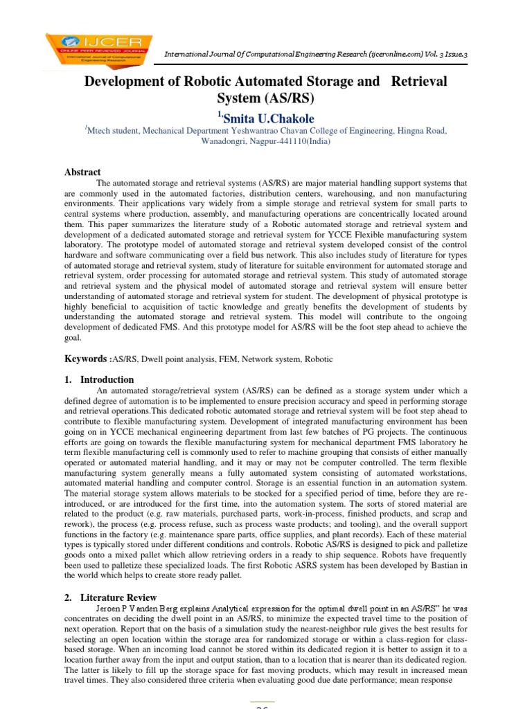 Development of Robotic Automated Storage and Retrieval System (AS/RS ...