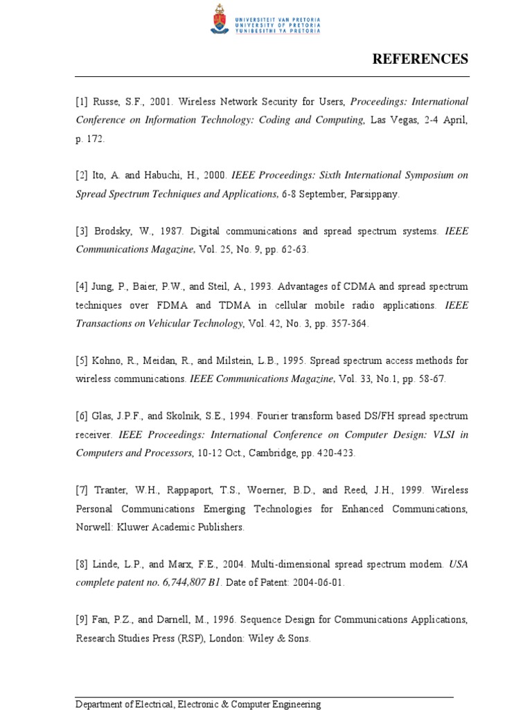 References: Department of Electrical, Electronic & Computer Engineering ...