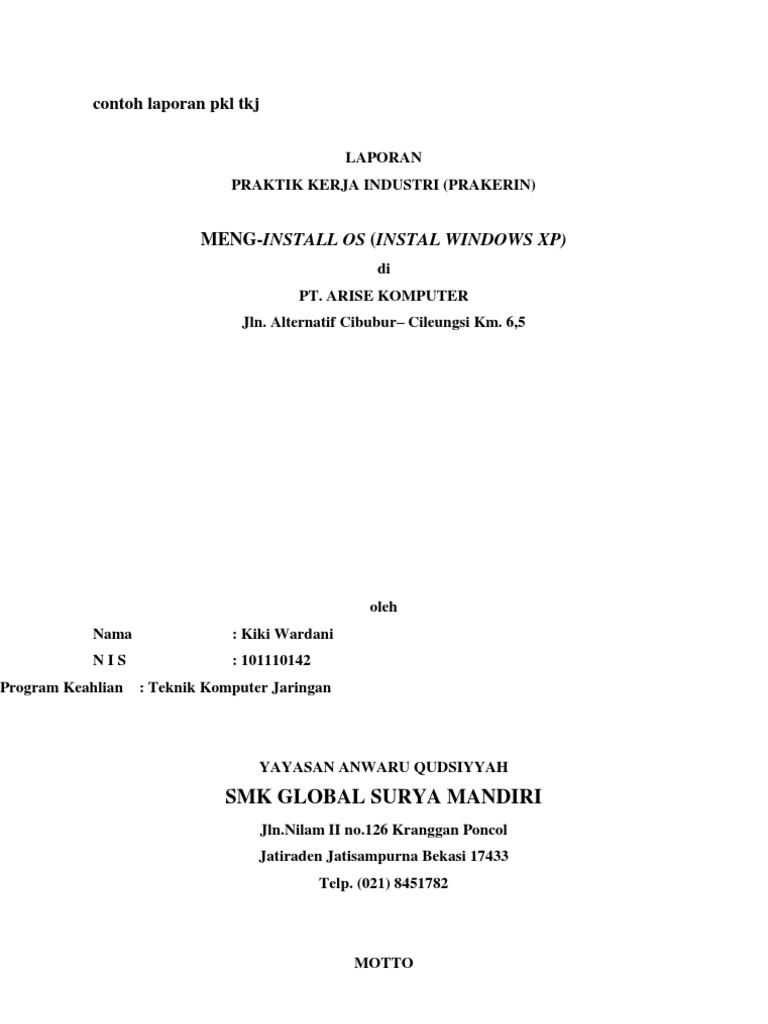 Contoh Laporan Pkl Tkj