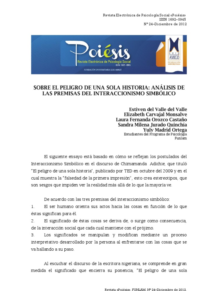 peligro de una sola historia interaccionismo simbolico.pdf Realidad Conocimiento