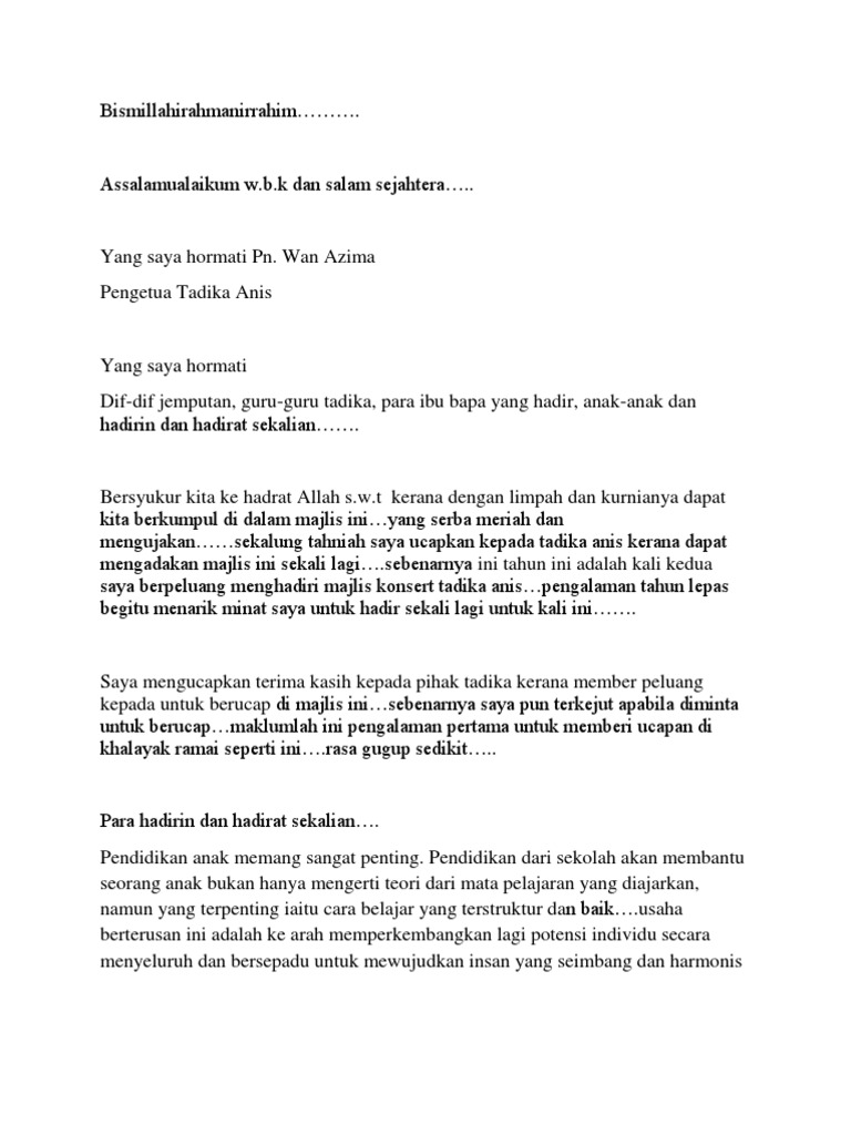 Teks Ucapan Tadika Anis Pdf