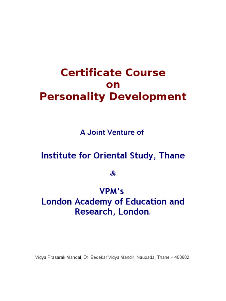 Certificate Course On Personality Development-240909-Revised | PDF ...