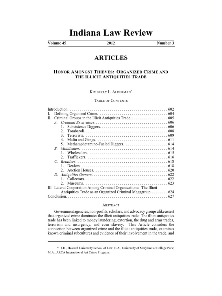 Indiana Law Review Articles PDF Organized Crime Archaeology