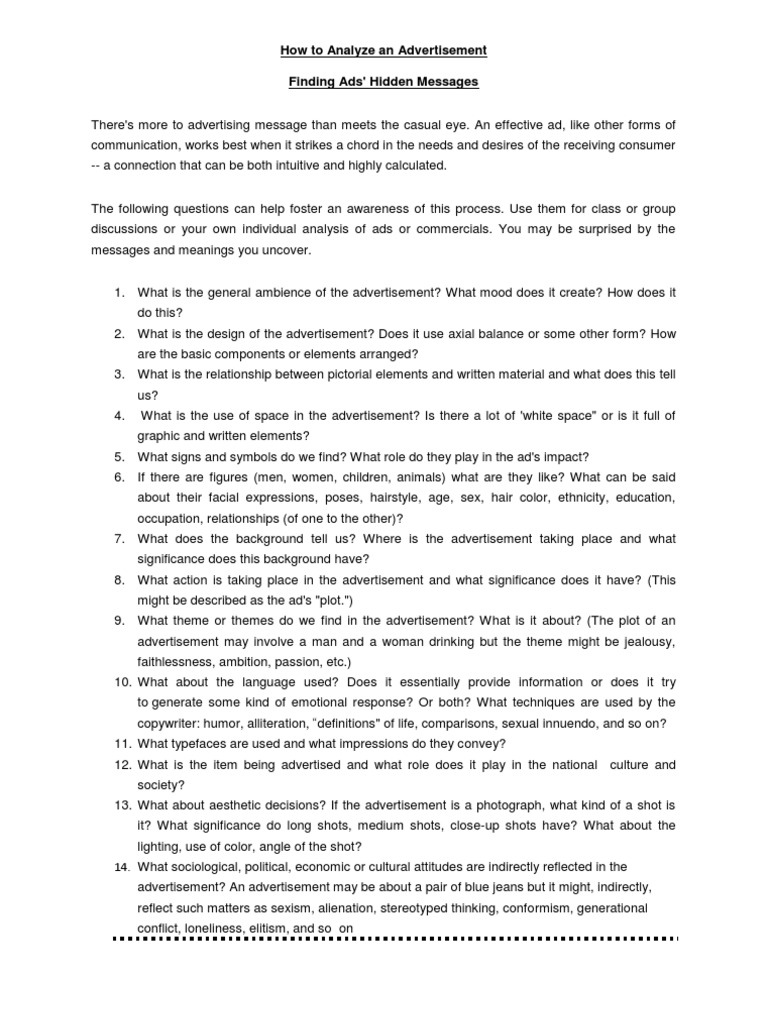 Ad Analysis: Uncover Hidden Messages | PDF | Advertising | Communication
