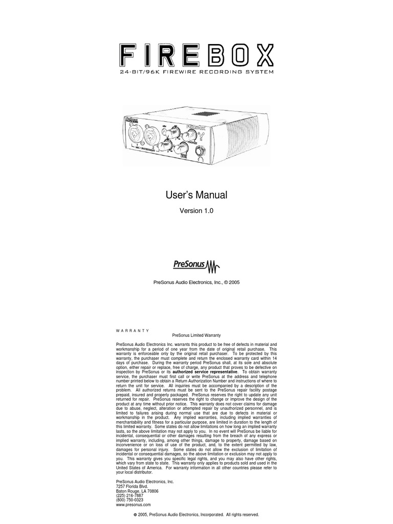 FireBox Owners Manual en | PDF | Microphone | Sound Production Technology
