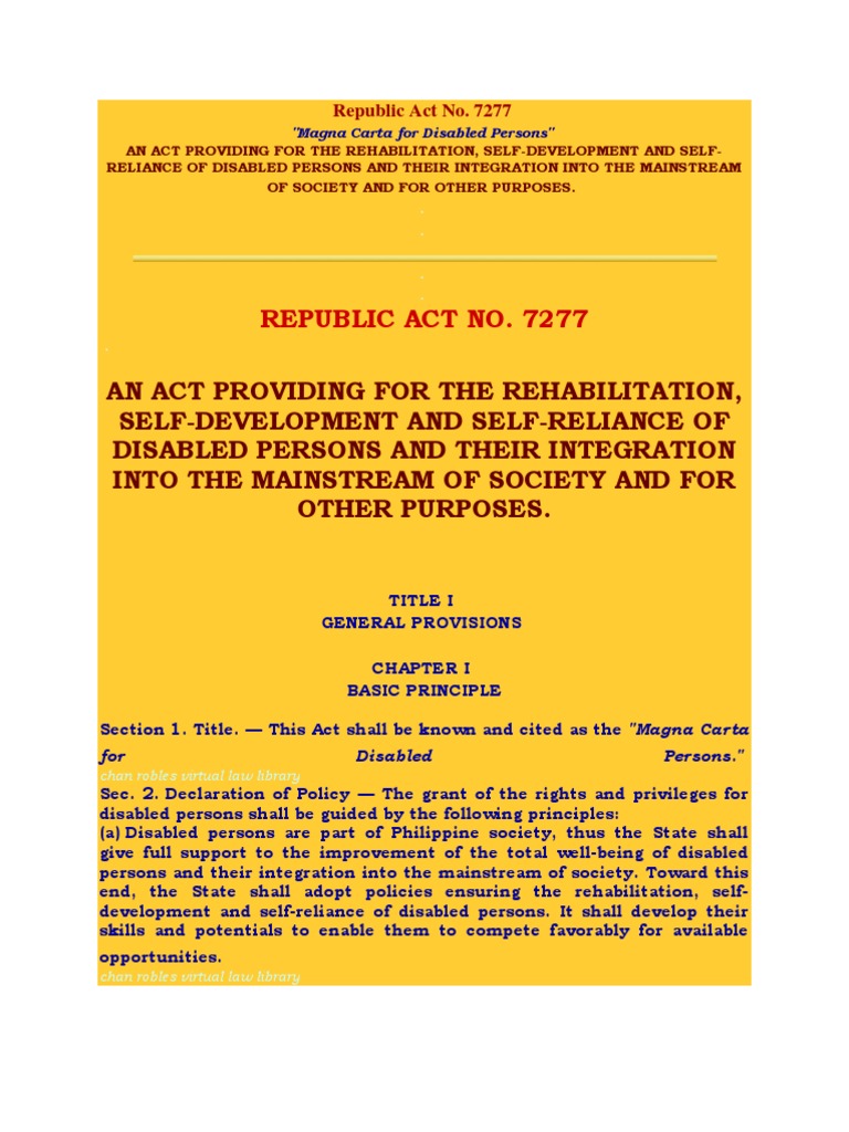 The Magna Carta for Disabled Persons Philippines' Landmark Law