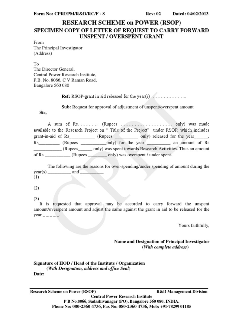Format No 8 RSOP Specimen Copy Unspent Grant | PDF
