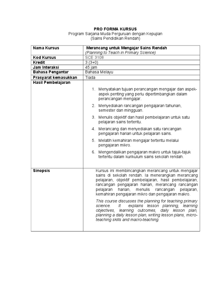 08 Cp Sce3108 Planning To Teach In Primary Science Edited Bm Pdf