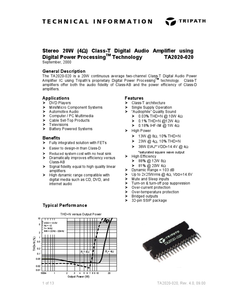 Technical Information: Stereo 20W (4 Digital Power Processing ...