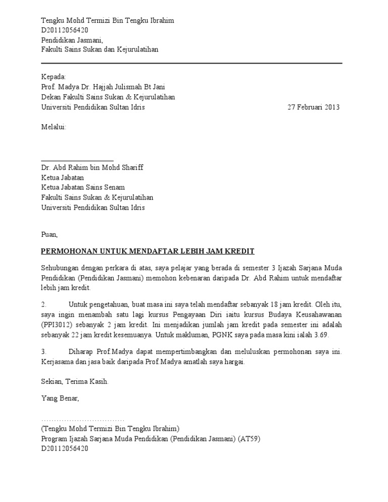 Surat Tambah Jam Kredit Pdf