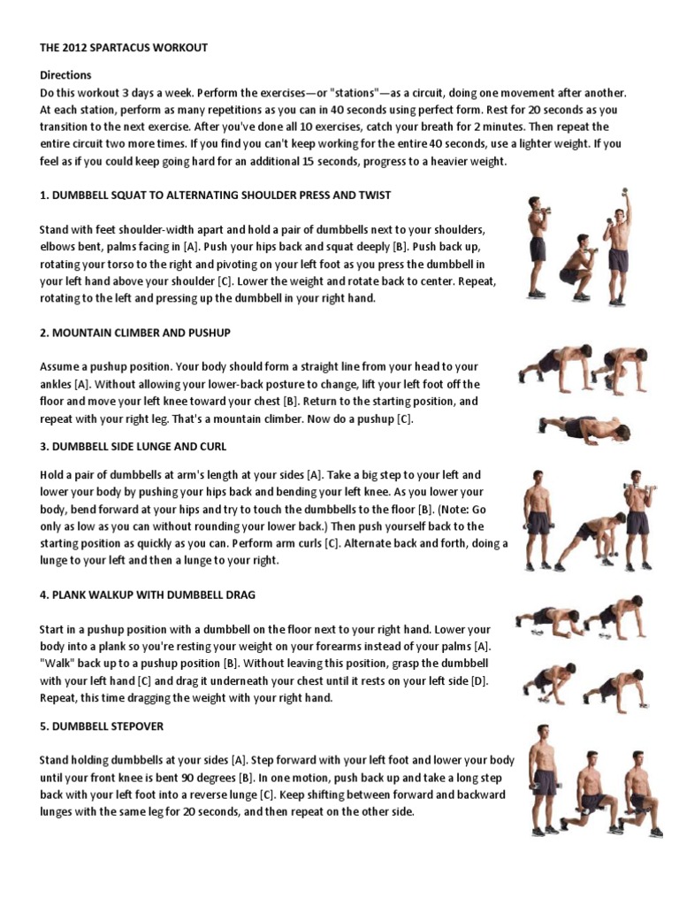 The 2012 Spartacus Workout Directions