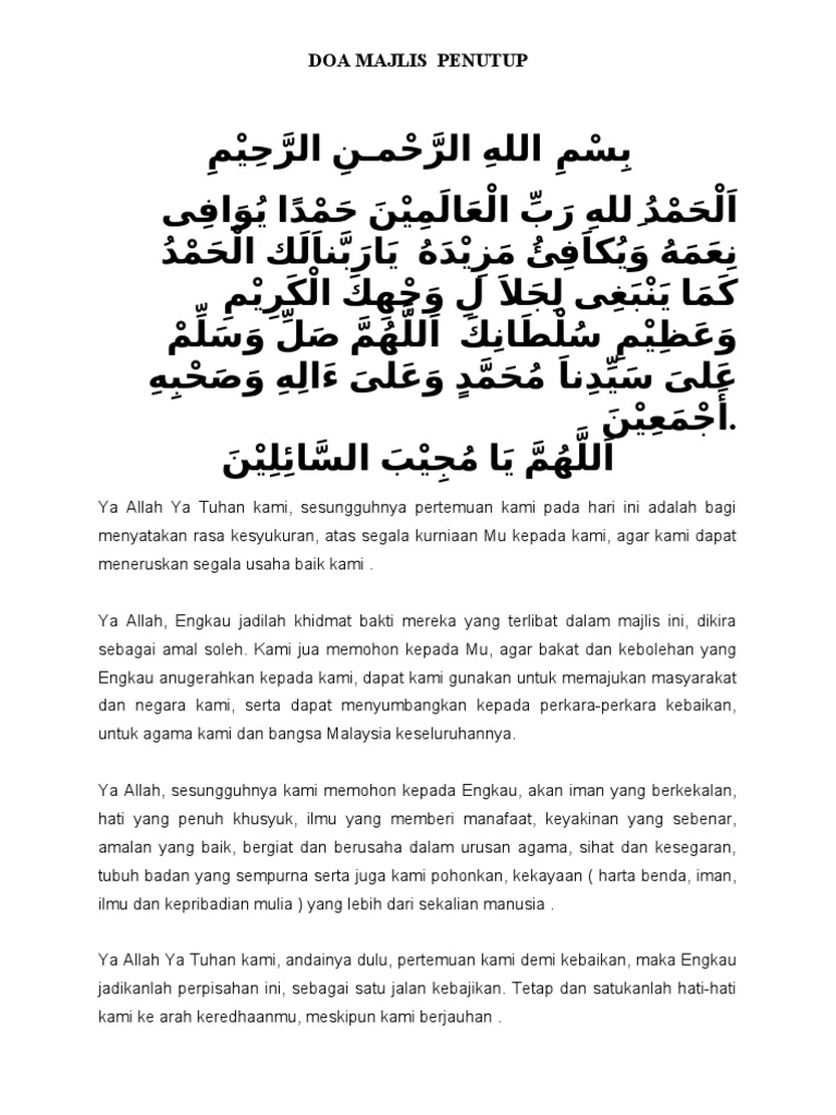 Doa Majlis Penutup Pendek Pdf