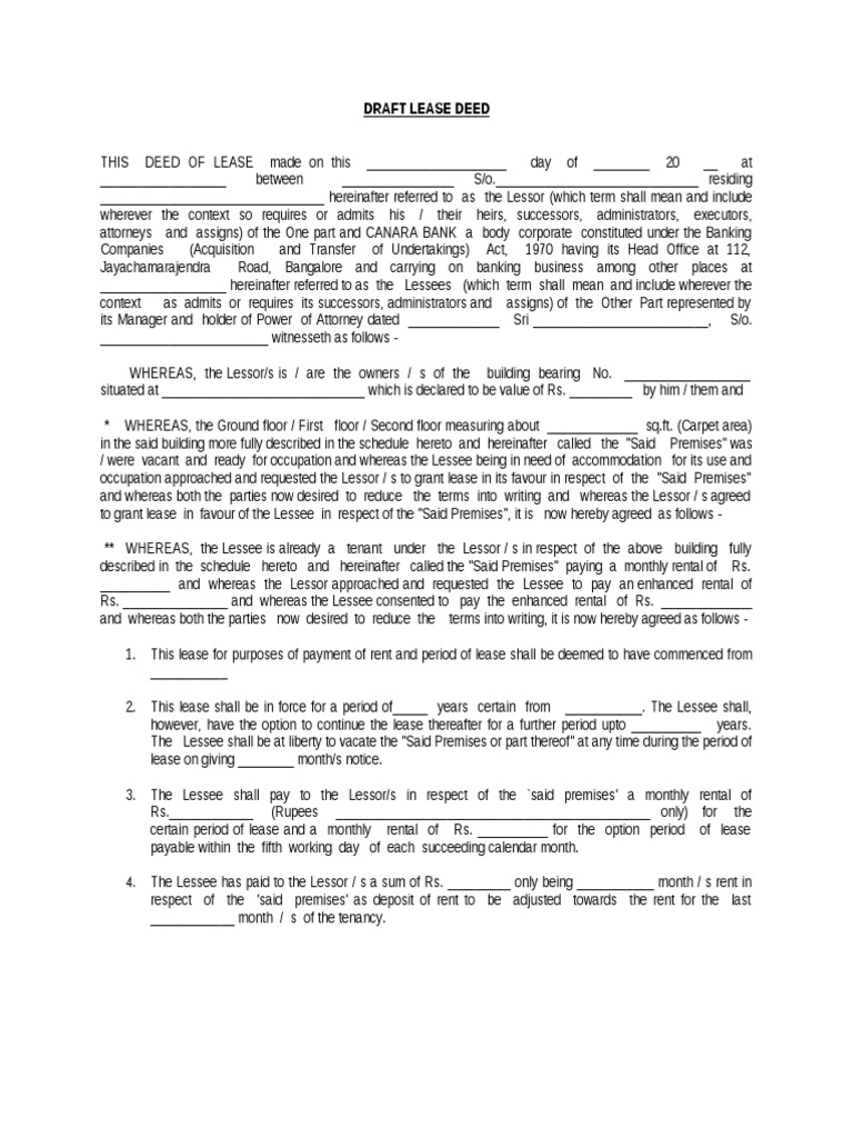Draft Lease Deed | PDF