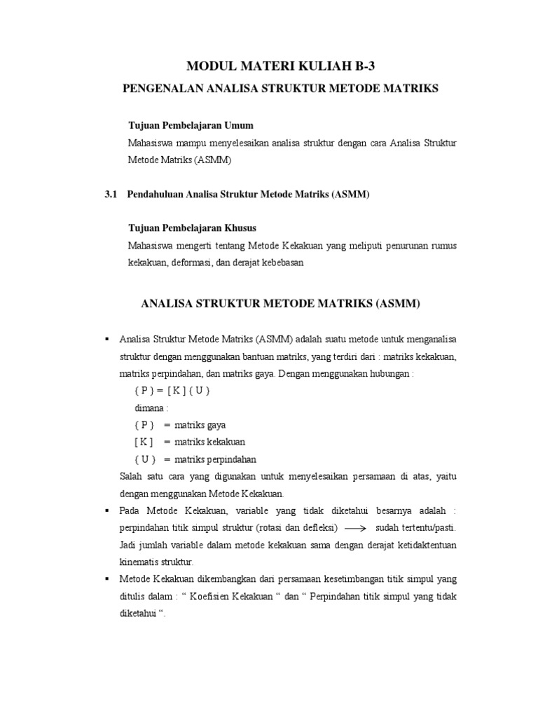 Contoh Soal Analisa Struktur Metode Matriks - Berbagai ...