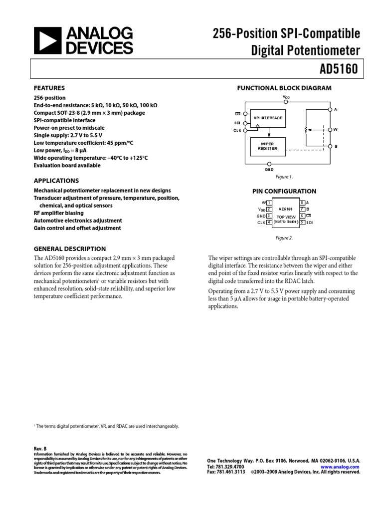 AD5160 | PDF | Resistor | Digital To Analog Converter