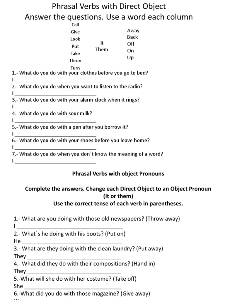 Phrasal Verbs With Direct Object | PDF | Phrase | Verb