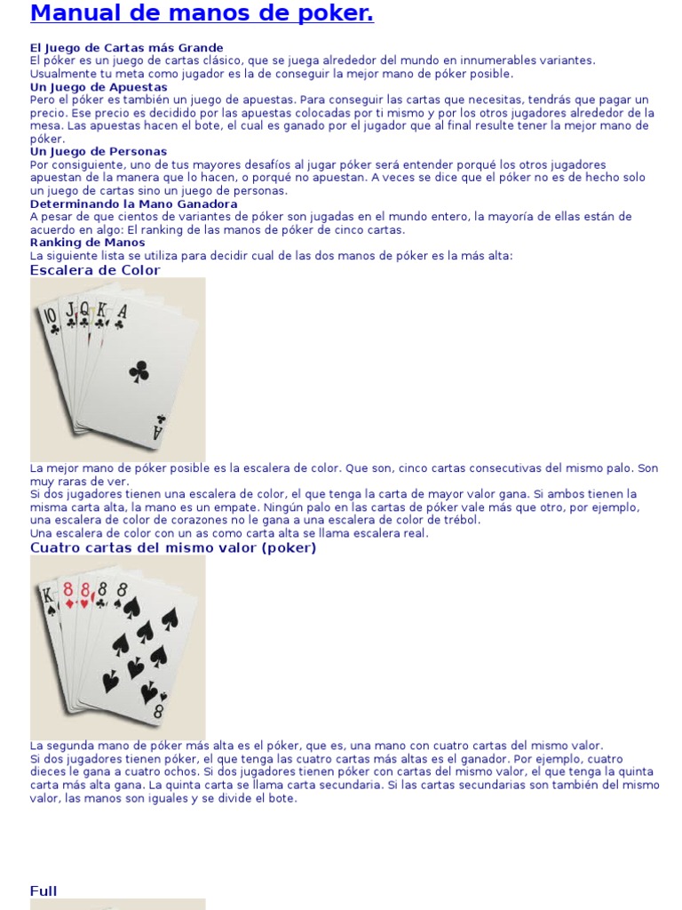 estaño Anémona de mar Azotado por el viento Manual de Manos de Poker | PDF | Póker | Juegos de cartas