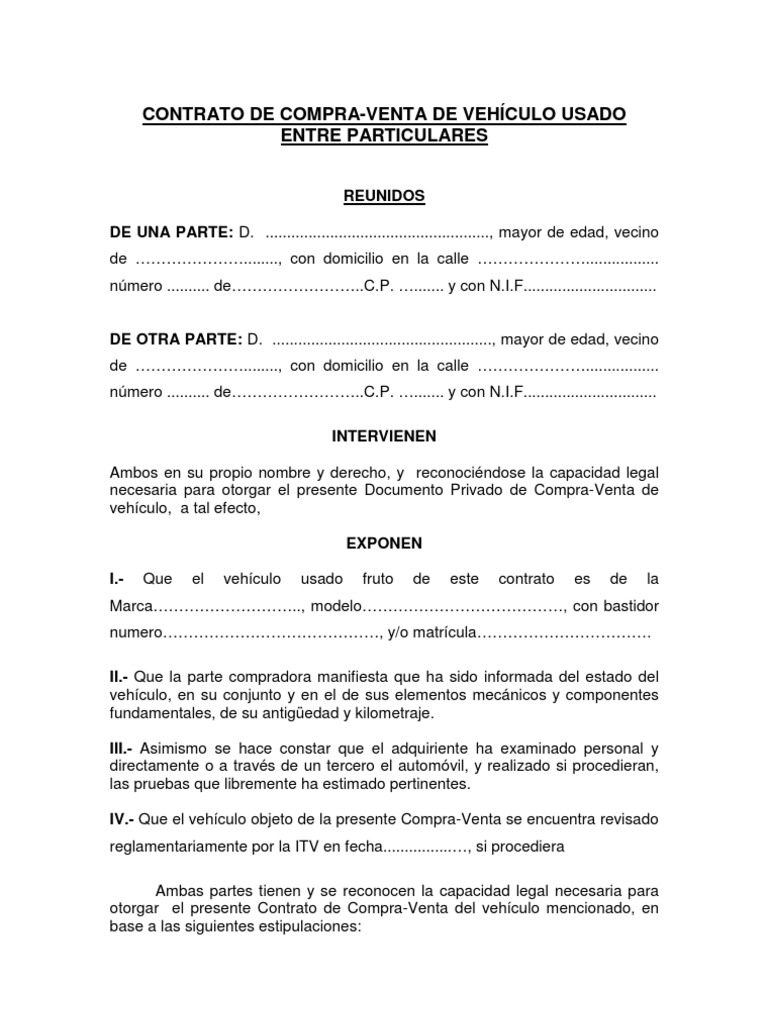 Contrato de compraventa de vehículo pdf
