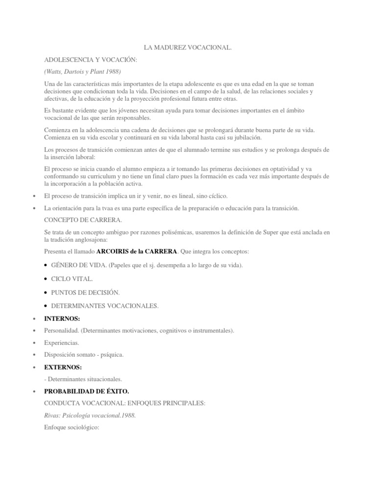 La Madurez Vocacional | PDF | Toma de decisiones | Sicología