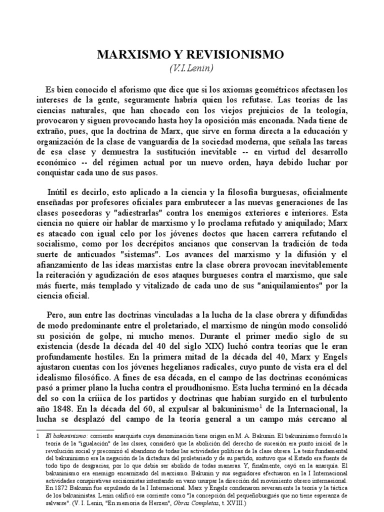 Marxismo y Revisionismo Lenin PDF marxismo Democracia social