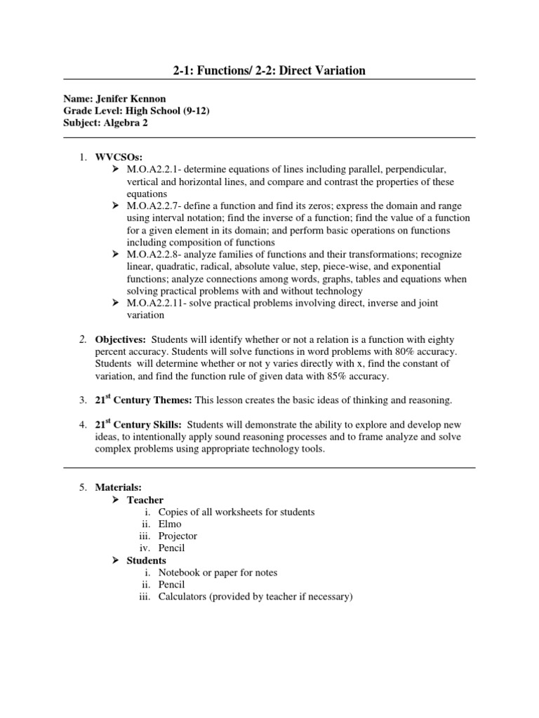 Worksheets Direct Variation Word Problems Worksheet 2 ch 1 and function mathematics reading comprehension
