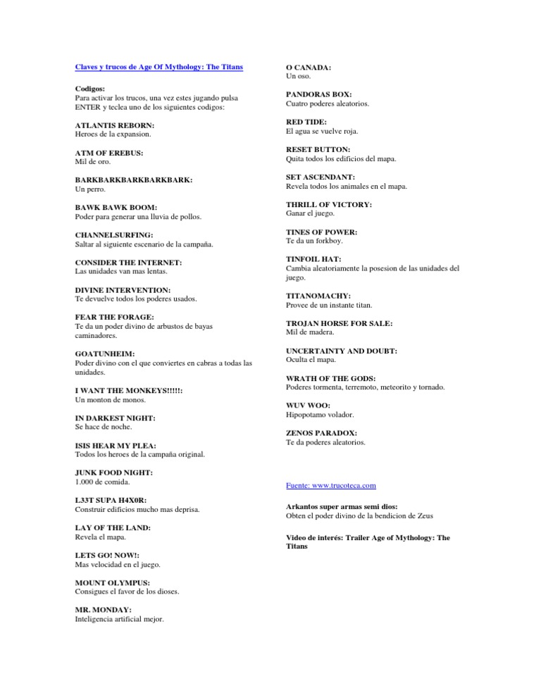 Claves Y Trucos De Age Of Mythology Docx