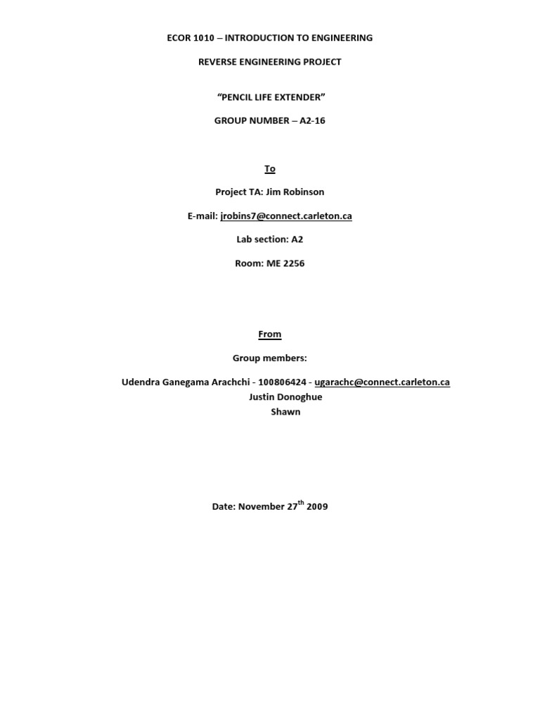 Reverse Engineering Project - Carleton University - 2009 | PDF | Pencil ...