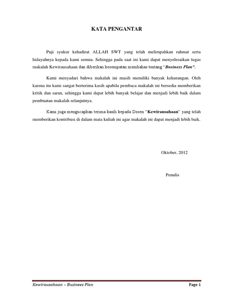 Contoh Makalah Rencana Bisnis