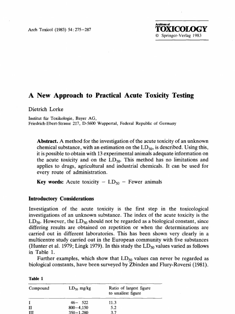 Lorke's Method for Acute Toxicity Testing | PDF | Toxicity | Toxicology