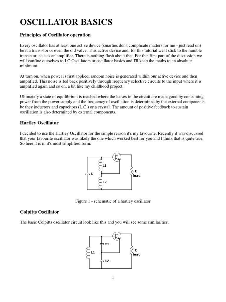 Oscillator Basics PDF Electronic Oscillator Capacitor